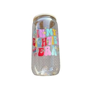 Colorful 'In My Eighties Era' Glass Tumbler With Straw. New